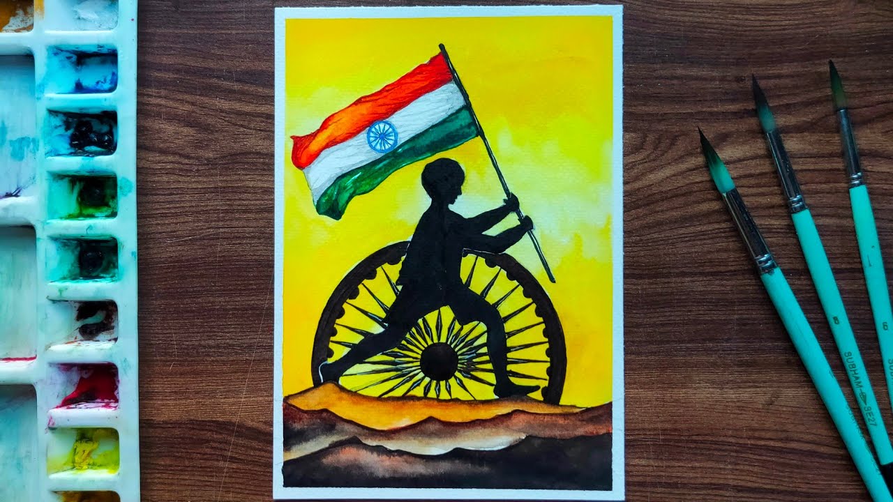 Happy Independence Day Watercolour painting of Indian flag Easy