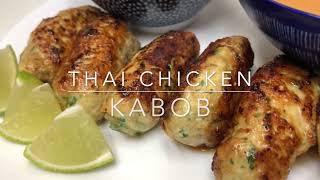 Thai Chicken Kabobs - with peanut dipping sauce & coleslaw