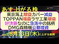東京海上増益。カバー減益。ＴＯＰＰＡＮ増益。ＤＭＧ森精機公募増資。好決算なのに急落中の銘柄。～あす上がる株　2026年８月１３日（木）に上がる銘柄。最新の日本株情報。高配当株の株価やデイトレ情報