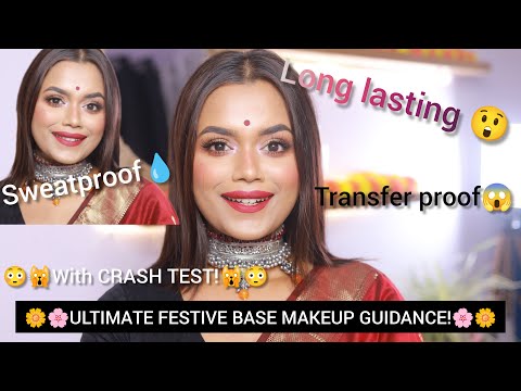 🌸🌼MY FESTIVE READY SWEATPROOF💦, SMUDGE PROOF🙀& LONG LASTING😲BASE MAKEUP🌼🌸|Step By Step|Mousumi Kundu