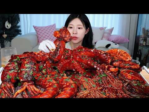 ASMR MUKBANG | Spicy Seafood Boil! Octopus, Squid, King Tiger Shrimp, Abalone, Scallops