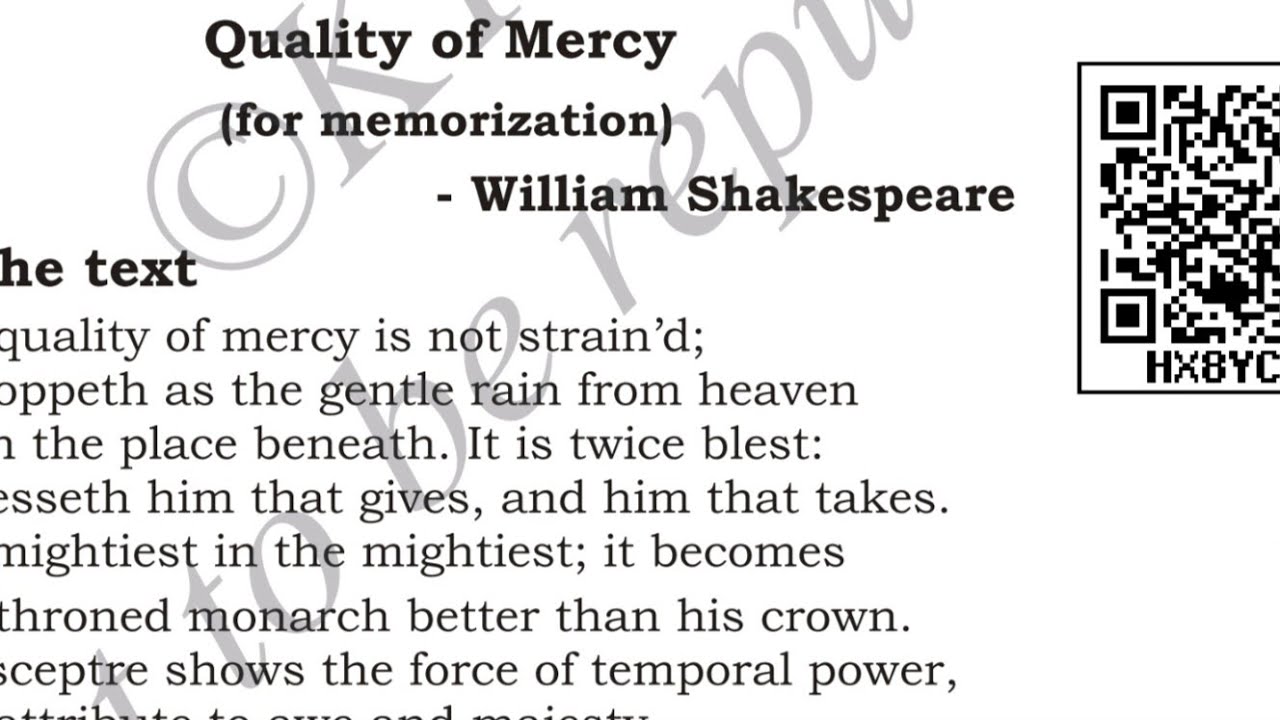 Quality of Mercy Summary in Hindi SSLC Class 10