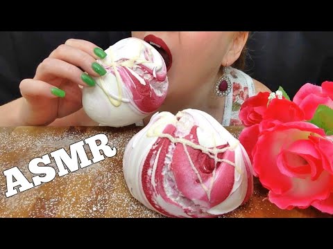 GIANT RASPBERRY WHITE CHOCOLATE MERINGUES ASMR *BIG BITES* (NO TALKING ...