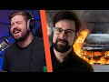 Dan and the flaming car