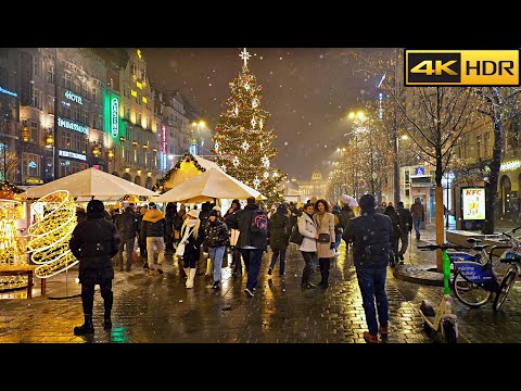 Prague Snow Walk | Snow White Christmas Market In Prague | Czech Republic [4K HDR]