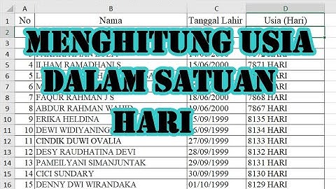 CARA MENGHITUNG USIA DALAM SATUAN HARI DI MICROSOFT EXCEL DENGAN RUMUS DATEDIF