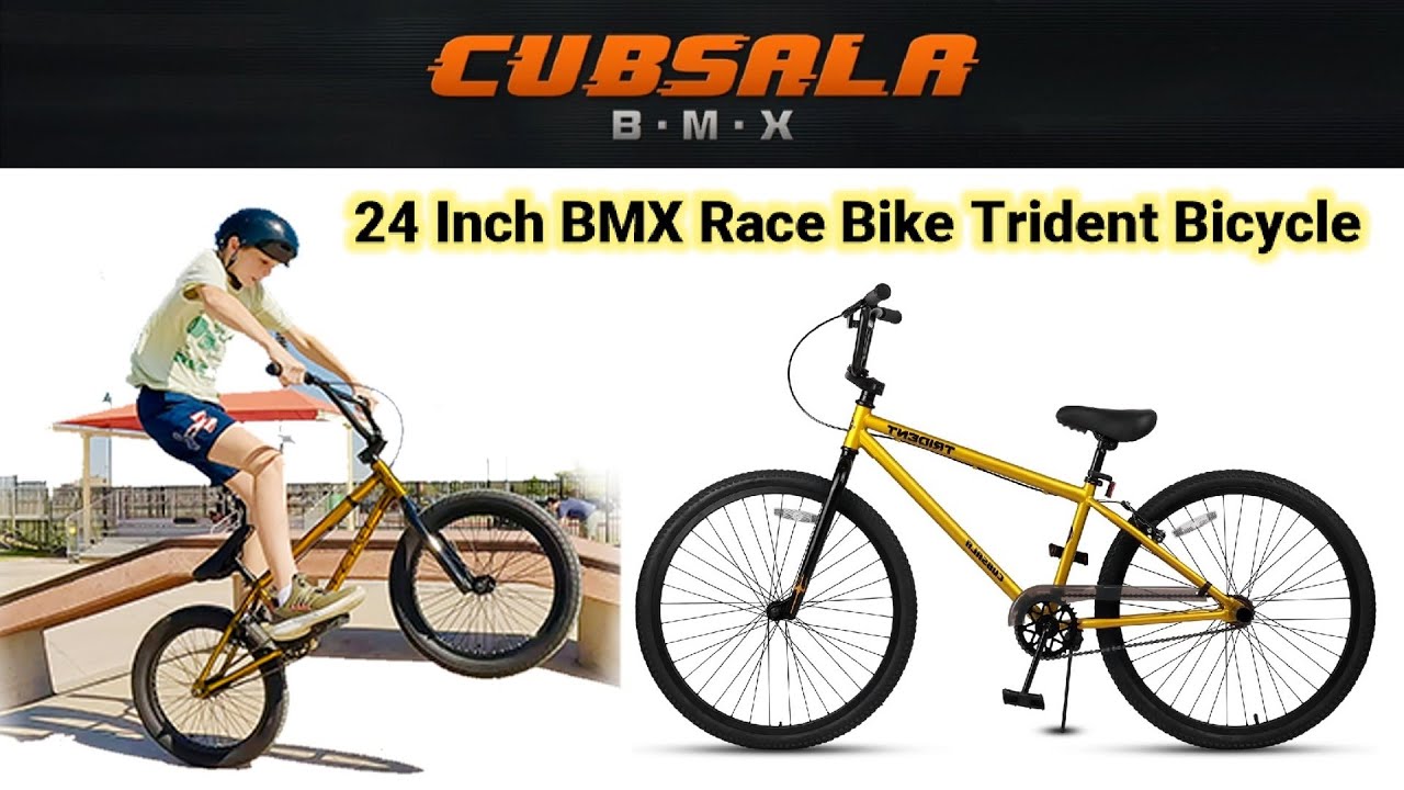 24 Inch BMX Race Bike Trident Bicycles Beginner-Level to Advanced Riders with 2 Pegs,  Golden