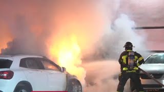 Multiple cars destroyed by fire outside Miami residential building