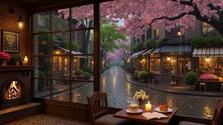 Peaceful Rain Café | Soft Jazz, Relaxing Piano & Fireplace Crackles For Calm Study Nights screenshot 1