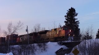 Winter 2015 Railfanning - Very Late CN Stack Train 120 at Berry Mills, NB (Feb 24, 2015)