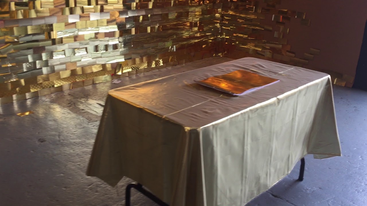 "Believe me," Kenn Kotara -  gold foil, Braille art installation.