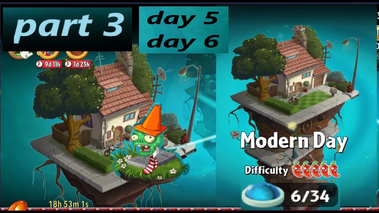 PLANTS VS ZOMBIES 2 - MODERN DAY - PART 3 - DAY 5 - DAY 6 - gameplay ...
