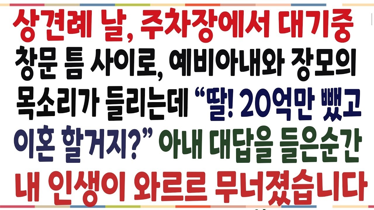 (반전신청사연)상견례날 30분 일찍 도착해, 차에서 대기중,  창문틈 사이로 들리는 예비아내와 장모의 목소리를 듣고 내 인생이 와르르 무너졌습니다[신청사연][사이다썰][사연라디오]