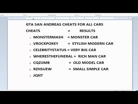 Gta San Andreas Cheat Code For All Cars List Hd All Important 100 Working Youtube