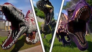 Omega 09 vs Indoraptor vs Indominus Rex Maxed!! | Jurassic World Evolution