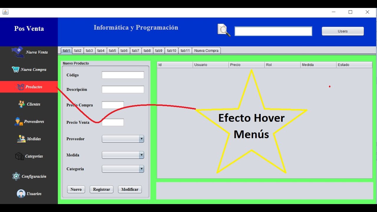 Sistema de venta en Java y MySQL, parte 06 Efecto hover en menús - YouTube