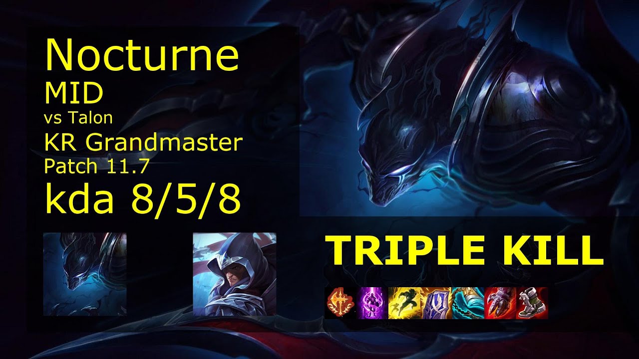 Nocturne vs Talon Mid - KR Grandmaster 8/5/8 Patch 11.7 Gameplay // [롤] 녹턴 vs 탈론 미드