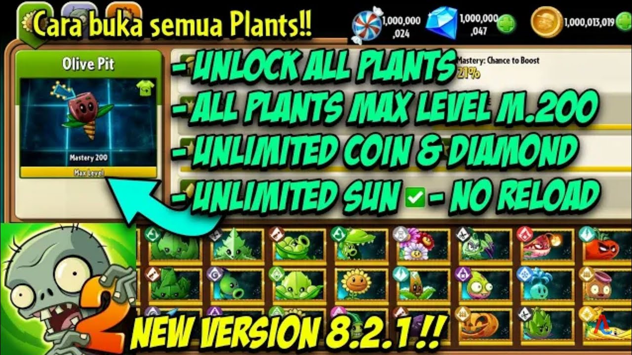 Plant Vs Zombies Mod Unlock All Max Leveled Plants Unlimited Gems