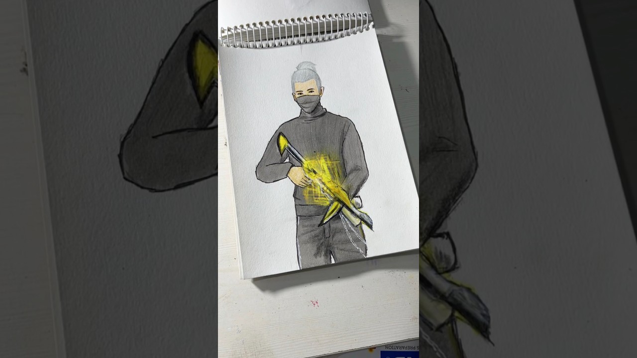 Drawing free fire || free fire black Tshirt  and Poker, MP 40 drawing || hip hop bundle ||