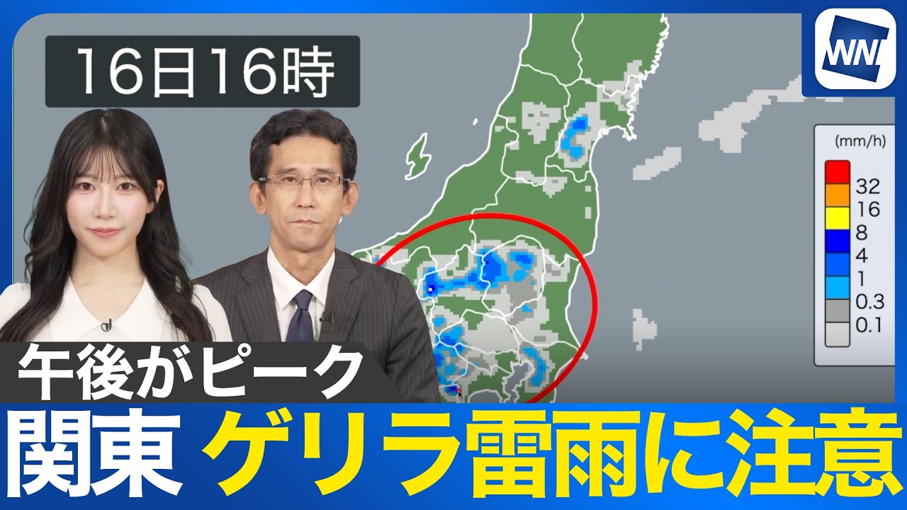 【関東の雨】午後をピークにゲリラ雷雨のおそれ 激しい雨や落雷に注意