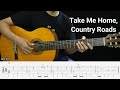 Take Me Home, Country Roads - John Denver - Fingerstyle Guitar Tutorial TAB + Chords + Lyrics