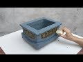 The idea of ​​making a cement flower pot from styrofoam