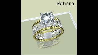 iiAthena Two Tone Leaf Design Round Cut Sterling Silver Engagement Ring