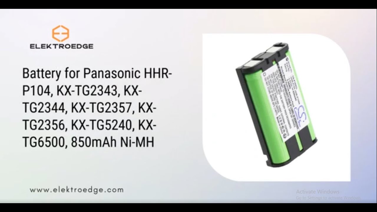 Battery for Panasonic HHR-P104, KX-TG2343, KX-TG2344, KX-TG2357, KX-TG2356, KX-TG5240, 850mAh Ni-MH