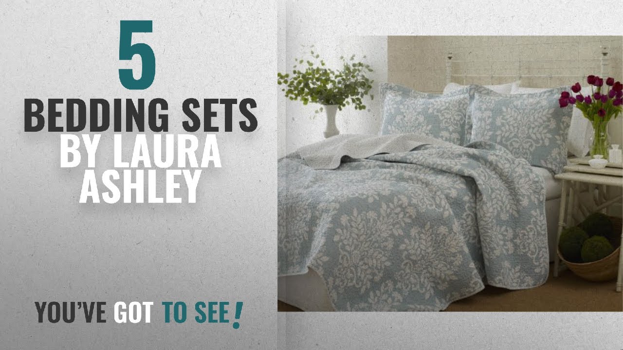 Top 10 Laura Ashley Bedding Sets [2018]: Laura Ashley Rowland Blue Quilt Set, King