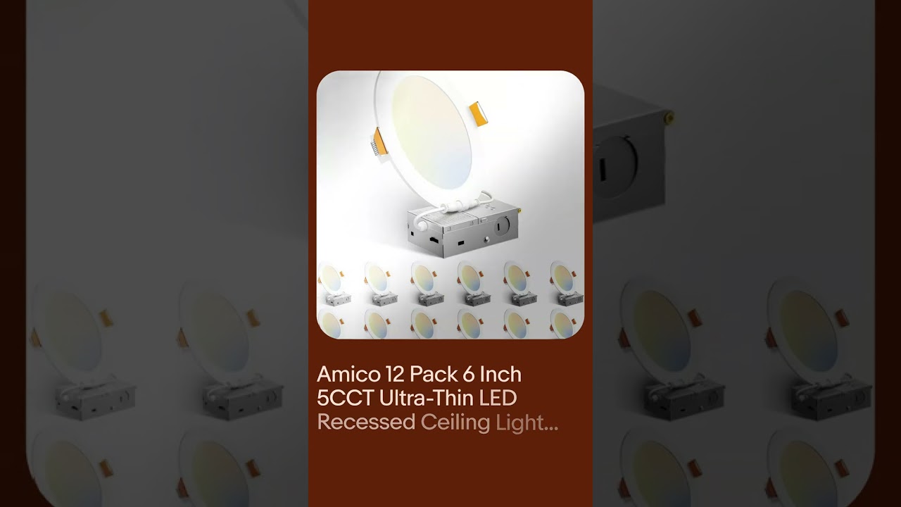 Amico 12 Pack 6 Inch 5CCT Ultra-Thin LED Recessed Ceiling Light w/ Junction Box