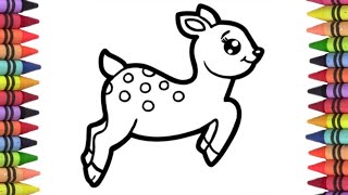 Deer buck drawing colouring and painting for kids and toddlers, how to draw deer