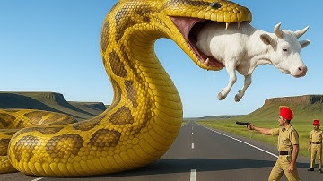 Brave rescue team fights giant python to save innocent cow and goat 🐍
