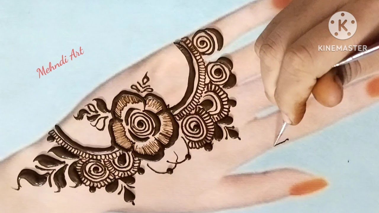 Leaf🌿mehndi design front hand simple | Rose🌹flower mehndi design full hand