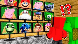 JJ and Mikey Watching for Baymax , PAW Patrol , sonic , peppa pig on CAMERAS in Minecraft ! - Maizen