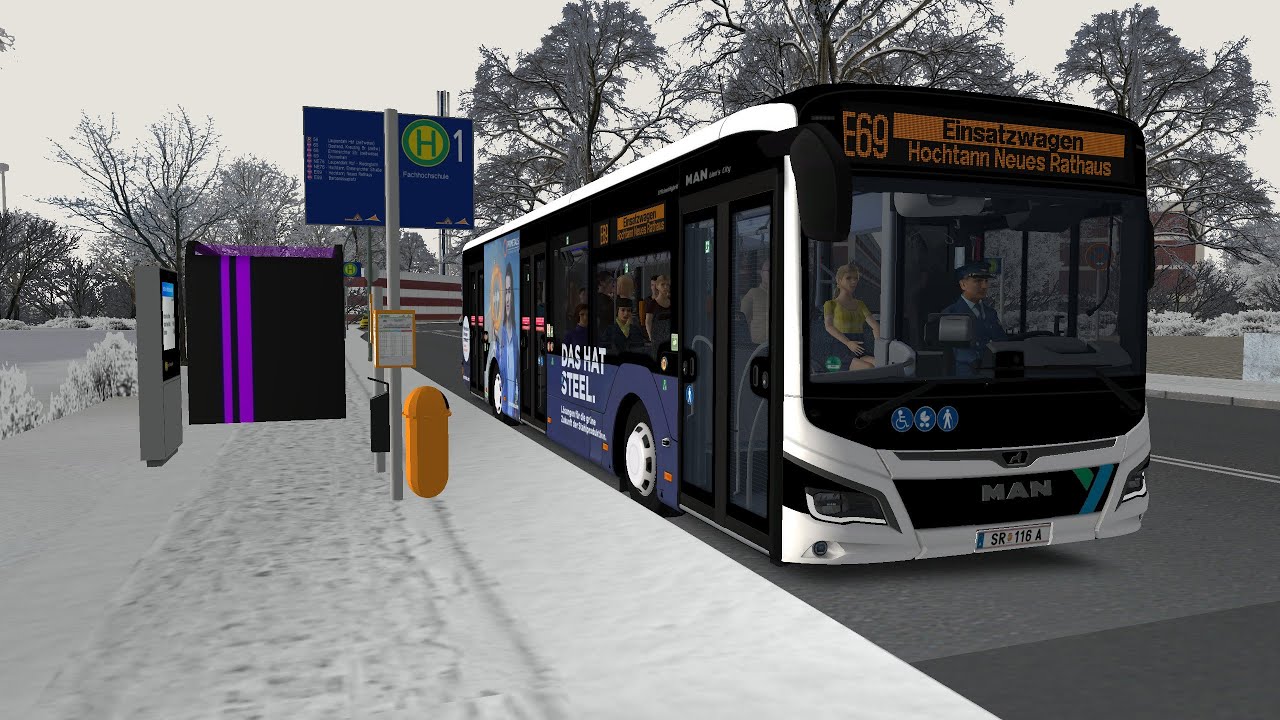 Kurze Fahrt in einer schönen Winterlandschaft | Städtedreieck Modded - Linie E69 | OMSI 2 
