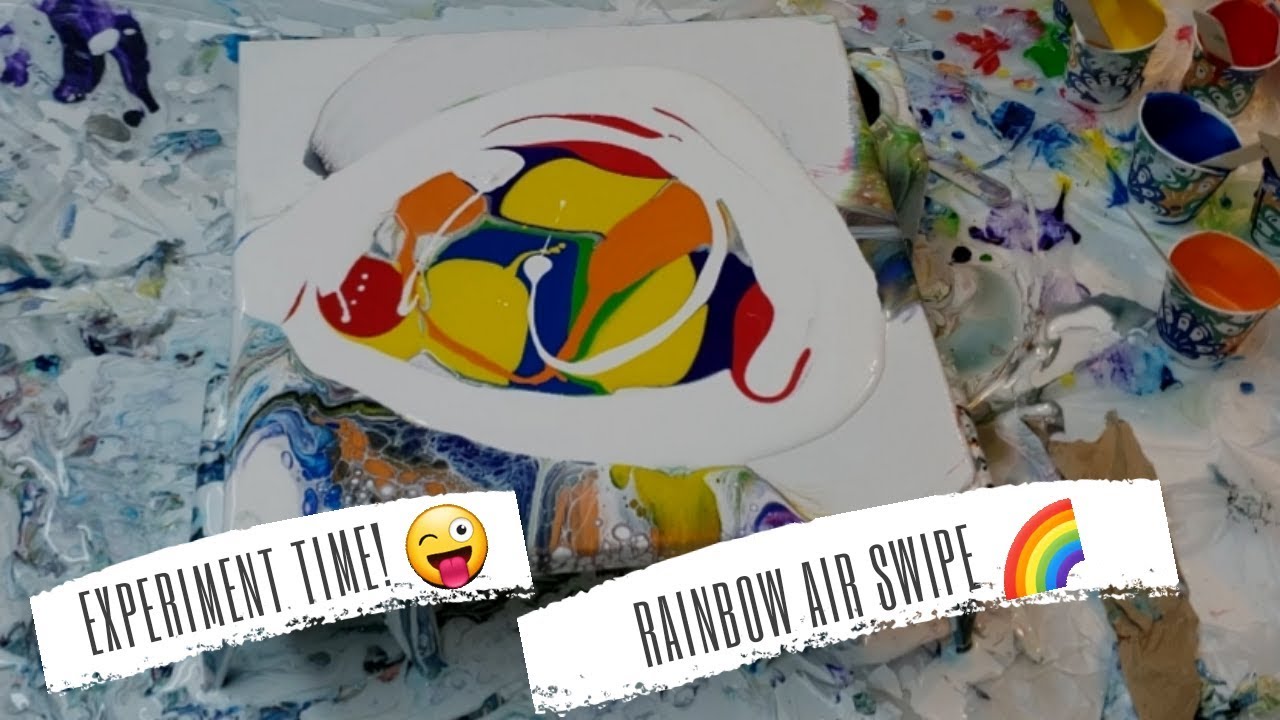 Rainbow 🌈 acrylic pouring air swipe #2. Fluid art experiment. Acrylic ...