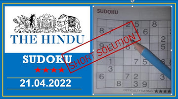 The Hindu  Sudoku Apr 21, 2022 - 4 Star - Short Solution