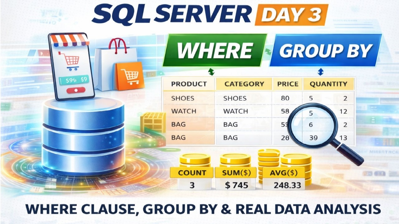 SQL Server Day 3 | WHERE Clause, GROUP BY & Real Data Analysis | SQL ...