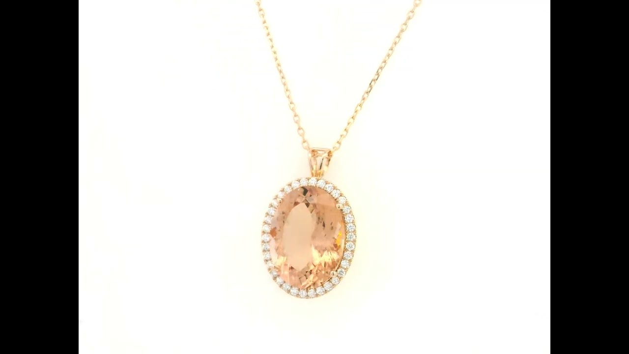 Morganite & Diamond Oval Pendant in 18K Rose Gold