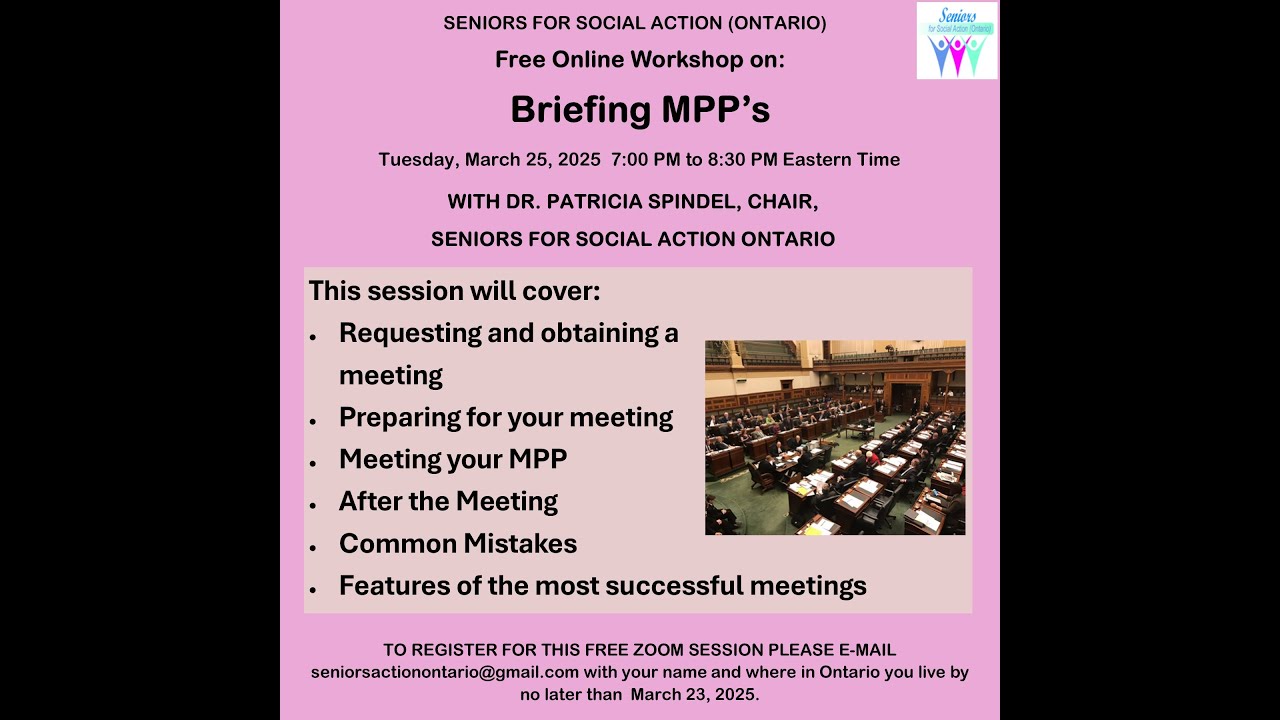 Workshop on Briefing Your Member of Provincial Parliament (MPP)