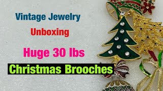 Huge 30 Pound Unboxing - Vintage Christmas Brooch Pins Costume Jewelry 2020