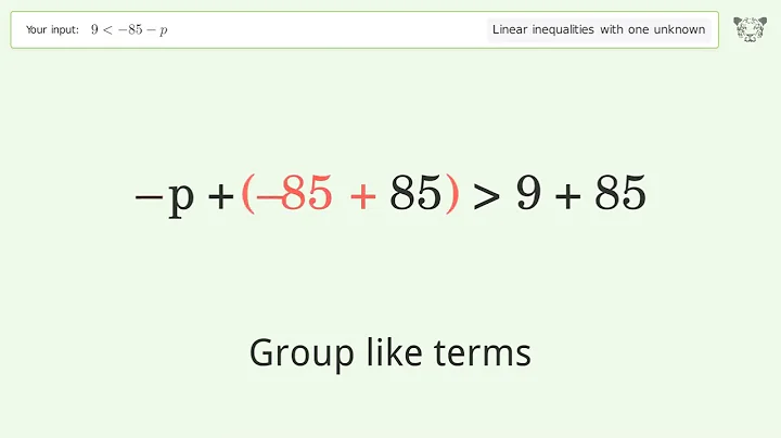 Solving Linear Inequalities: 9 is Smaller Than -85-p