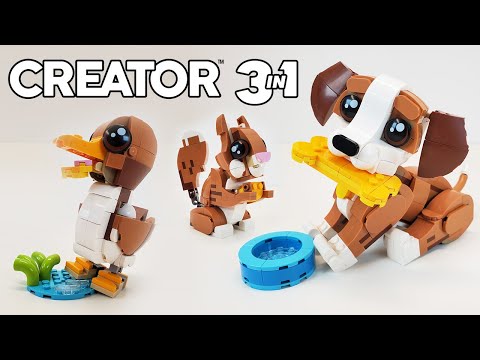 YouTube thumbnail: LEGO Creator Review: Playful Puppy (2026 Set 31382) Duck &amp; Squirrel!