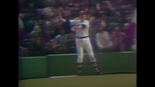 Red Sox catcher Carlton Fisk waving his winning home run fair in Game 6 of the 1975 World Series