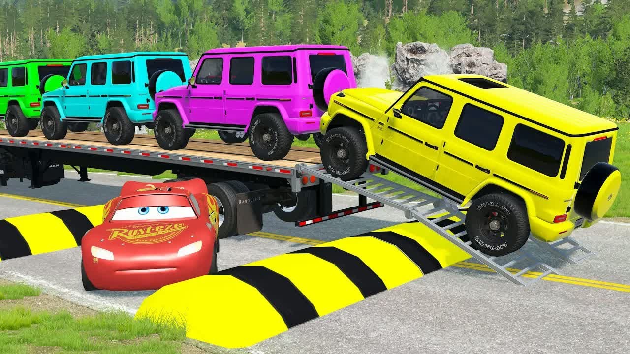 Flatbed Truck McQueen | Transportation with Truck - Pothole vs Car #22 | BeamNG.Drive Gameplay