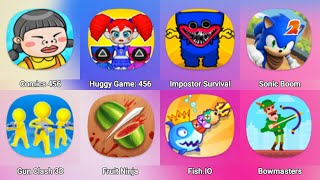 Comics 456, Huggy Game 456, Impostor Survival, Sonic Boom, Gun Clash 3D, Fruit Ninja, Bowmasters screenshot 4