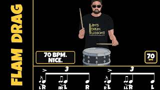 Flam Drag: Combine Flams and Drags in One Rudiment, Slow to Fast (20 to 200 BPM)