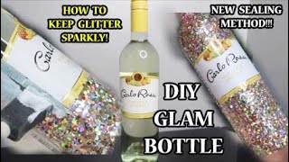 HOW TO GLITTER A WINE BOTTLE - DIY GIFT IDEAS- MY NEW METHOD OF SEALING GLITTER TO KEEP IT SPARKLY!
