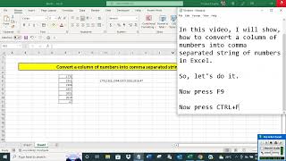 Convert a column of numbers into comma separated string of numbers in Excel