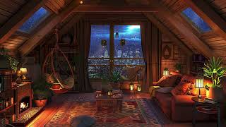 Cozy Attic Ambience  Fireplace Crackligs  Rainstorms on windows for Deep Sleep & Focus